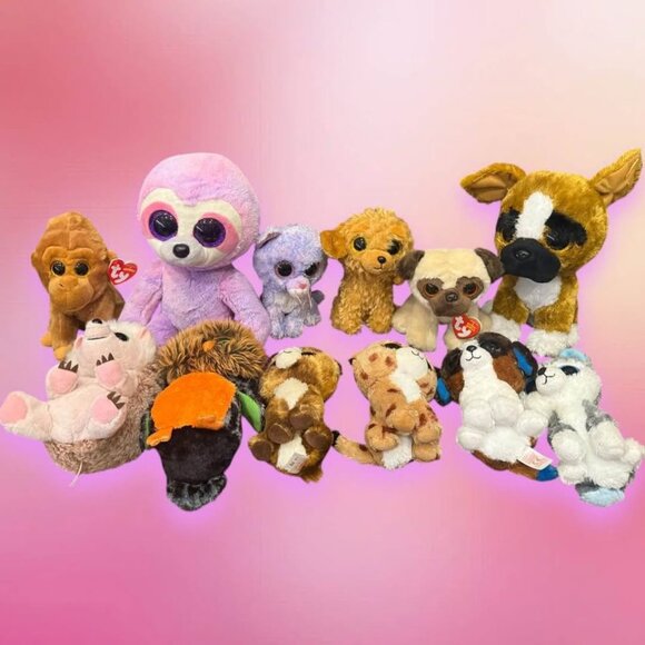 Lot of 12 Ty Beanie‎ Boo’s Plush (2 Large, 10 Small) Some NWT, some Preowned - Picture 1 of 6